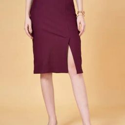 Annabelle by Pantaloons Wine Knee Length Pencil Skirt-picture-6
