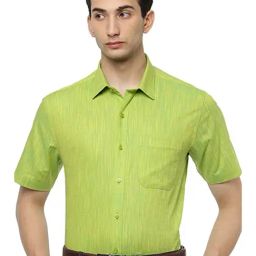 Ramraj Green Cotton Slim Fit Self Pattern Shirt-picture-37