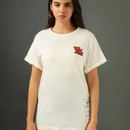 Bewakoof White Cotton Printed T-Shirt-image-89