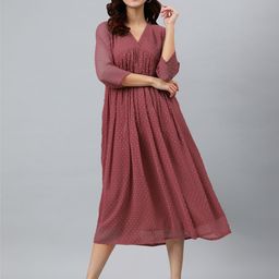 Janasya Chiffon Self Design Empire Midi Dress-picture-33