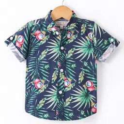 Jash Kids Cotton Woven Half Sleeves Trees Print Shirt - Navy Blue-image-4