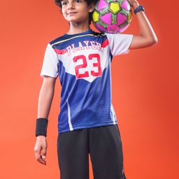 Pine Active Knitted Half Sleeves T-Shirt with Text & Number Print - Blue-picture-31