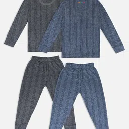 Trampoline Pack Of 2 Full Sleeves Striped Thermal Sets - Grey & Blue-picture-24