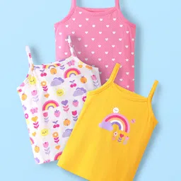 Babyhug 100% Cotton Antibacterial Slips With Hearts & Rainbow Print Pack Of 3 - Pink Yellow & White-picture-21