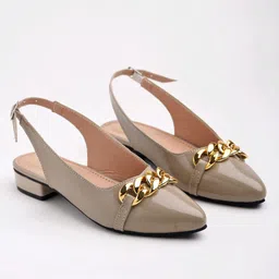 Shoetopia Metal Applique Detailed Buckle Closure Ballerinas - Beige-picture-32