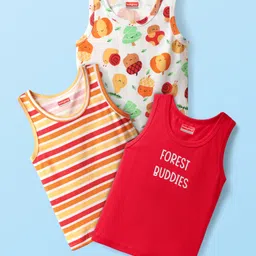 Babyhug 100% Cotton Knit Sleeveless Striped & Printed Sando Vests Pack of 3 - Multicolor-image-73