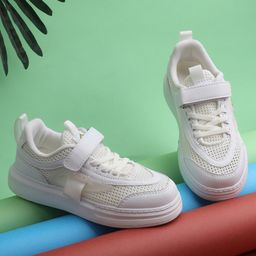 TRUFFLE COLLECTION Solid Mesh Detailed Velcro Closure Sneakers - White-picture-5