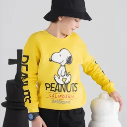 Spunkies Cotton Knit Peanuts Featuring Full Sleeves Snoopy Printed Light Winter Sweatshirt - Yellow-picture-14