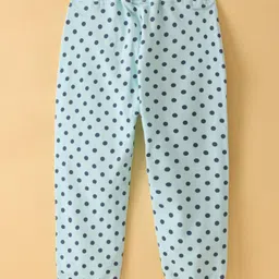 Olio Kids Cotton Knit Full Length Lounge Pant with Polka Dot Print & Bow Applique - Green image 2