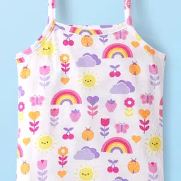 Babyhug 100% Cotton Antibacterial Slips With Hearts & Rainbow Print Pack Of 3 - Pink Yellow & White image 2