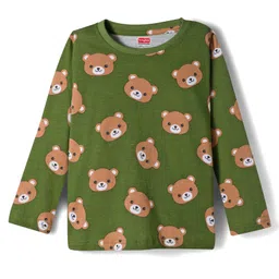 Babyhug Cotton Knit Full Sleeves Co-ords Night Suit With Animal Print - Green image 2