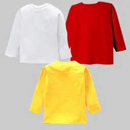 KAVEE Pure Cotton Knit Pack Of 3 Full Sleeves I M Stuffed Text & Animal Printed Tees - Red White & Yellow image 3