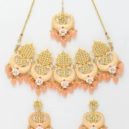 Anouk Gold Plated Kundan Stone Studded & Beaded Meenakari Jewellery Set image 3