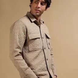 Blu MNKY Classic Textured Spread Collar Box Pockets Oversized Casual Shacket Shirt image 2