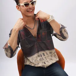 BULLMER Men Plus Size Regular Fit Floral Printed Spread Collar Casual Shirt image 5