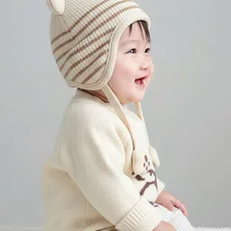 Ziory Wool Bear Designed Paw Shaped Pom Pom Detailed Cap - Off White - Circumference 46 - 50 Cm image 5