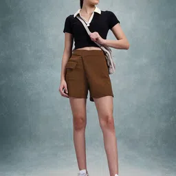 roadster Solid Women Brown Regular Shorts image 4