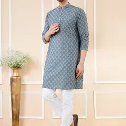 See Designs Ethnic Motifs Woven Design Mandarin Collar Straight Kurta With Pyjamas image 4
