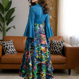 SZN Embroidered Bell Sleeves Top With Skirt Co-Ords image 3