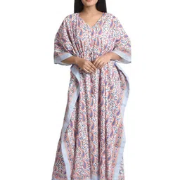 Fabric Venue Printed Kimono Sleeves Cotton Kaftan Maxi Dress-picture-23