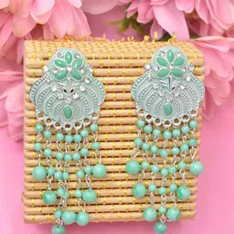 MEIRA JEWELLERY Silver-Plated Stones Studded & Beaded Contemporary Drop Earrings-picture-17