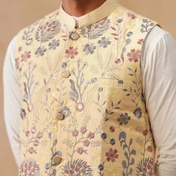 Jompers Men Floral Embroidered Mandarin Collar Nehru Jacket image 3