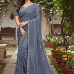 DESI RIWAAZ Embellished Sequinned Pure Georgette Fashion Saree-picture-11
