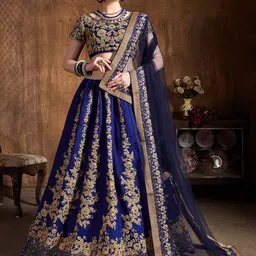 ETHNIC PLUS Embroidered Sequinned Semi-Stitched Silk Lehenga & Unstitched Blouse & Dupatta-picture-32