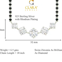 clara 925 Sterling Silver 5 Stone Mangalsutra Earring Chain Jewellery Set | Platinum Plated, Swiss Zirconia | Gift for Wife image 4
