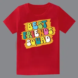 KAVEE Pure Cotton Rakhsabandhan Theme Half Sleeves Best Friend Squad Text Printed Tee - Red-picture-11
