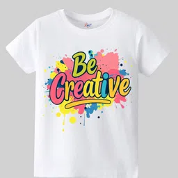 KAVEE Pure Cotton Holi Theme Half Sleeves Be Creative Text Printed Tee - White-image-91