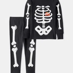 Carter's Full Sleeves Glow In the Dark Night Suit with Skeleton Print - Black-picture-28