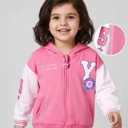 Babyhug Cotton Knit Full Sleeves Front Open Hooded Sweatshirt with Awesome Teddy Back Graphics - Pink-image-29