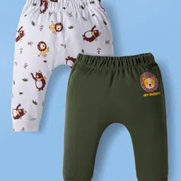 Doodle Poodle 100% Cotton Single Jersey Knit Full Length Diaper Leggings With Animal Print Pack Of 2 - White & Green-picture-33