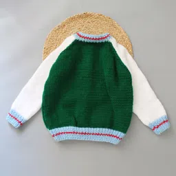 Woonie Full SleevesSelf Designed Hand Knitted VarsitySweater - Green image 3