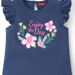 Babyhug Cotton A-Line Half Sleeves Tops With Floral Graphics & Polka Dot Print Pack of 3 - Navy Pink & Yellow image 2