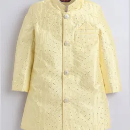 Ahhaaaa Silk Blend Full Sleeves Leaves Embroidered Sherwani & Pant Set - Yellow image 3