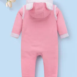 Mark & Mia Full Sleeves Winter Wear Solid Hooded Romper With Ear Applique - Pink image 2