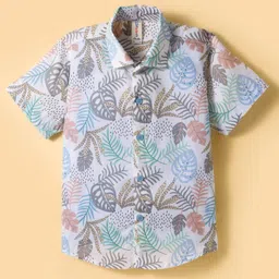 Dapper Dudes Half Sleeves Leaves Printed Shirt With Attached Tee - Blue image 2