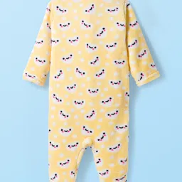 Babyhug Velour Knit Full Sleeves Winter Wear Footed Sleepsuit With Bunny Print - Yellow image 2