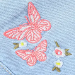 Babyhug Cotton Full Length Jeans Butterfly Embroidered - Light Blue image 3