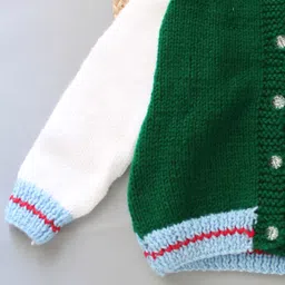 Woonie Full SleevesSelf Designed Hand Knitted VarsitySweater - Green image 4