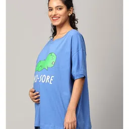 The Mom Store Half Sleeves Dinosaur Printed Oversized Maternity Tee - Blue image 4