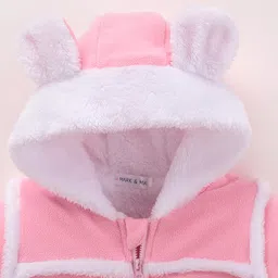 Mark & Mia Full Sleeves Winter Wear Solid Hooded Romper With Ear Applique - Pink image 3