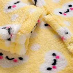 Babyhug Velour Knit Full Sleeves Winter Wear Footed Sleepsuit With Bunny Print - Yellow image 3