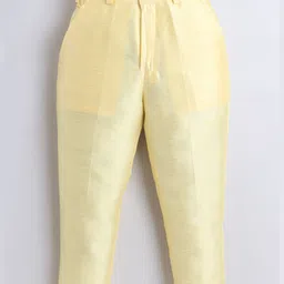 Ahhaaaa Silk Blend Full Sleeves Leaves Embroidered Sherwani & Pant Set - Yellow image 5
