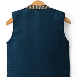 Babyhug Woven Full Sleeves Kurta Pyjama Set With Floral Embroidered Nehru Jacket - Navy Blue image 5