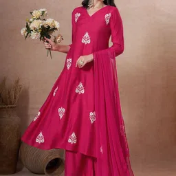 Aaghnya Women Ethnic Motifs Embroidered Regular Thread Work Kurta Trousers & Dupatta-picture-27