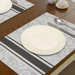HOKIPO Set Of 4 Grey & White Ethnic Motifs Heat Resistant Table Placemats image 3
