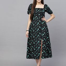 BAESD Floral Printed Puff Sleeve A-Line Midi Dress-picture-41